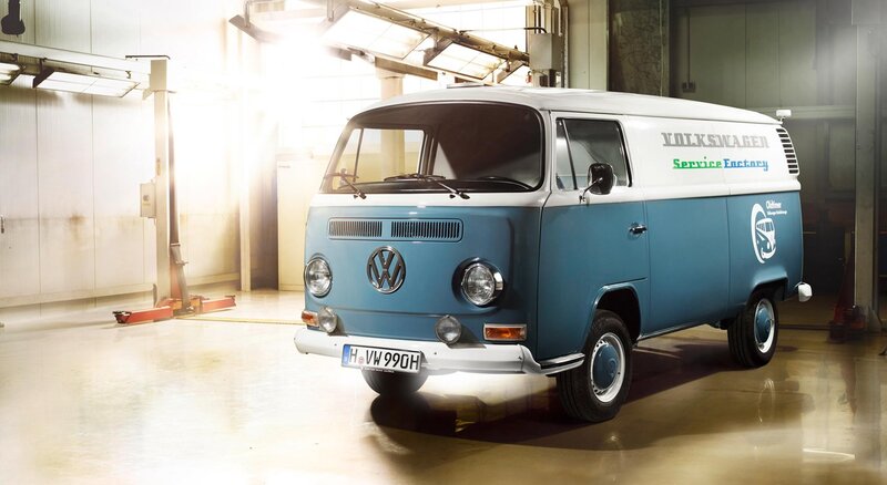 Volkswagen Type 2 van in garage