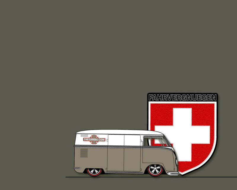 Volkswagen van with Swiss emblem