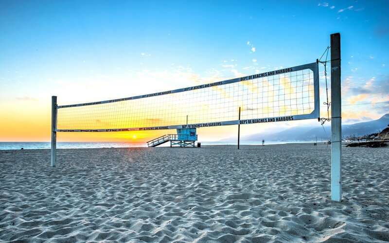 Volleyball Net on Beach — Blue, Serene
