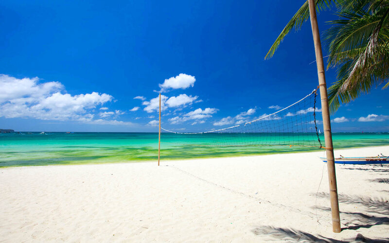 Volleyball Net on Beach — Blue