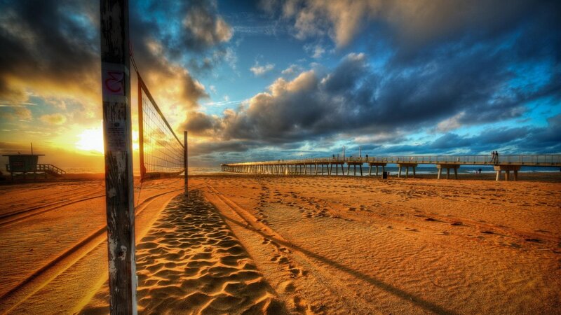 Volleyball Net on Beach — Orange, Dramatic, Sunset