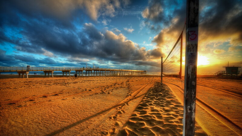 Volleyball Net on Beach — Orange, Dramatic