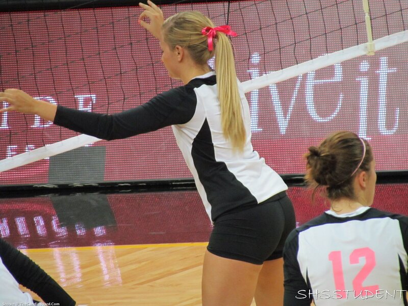 Volleyball player at net