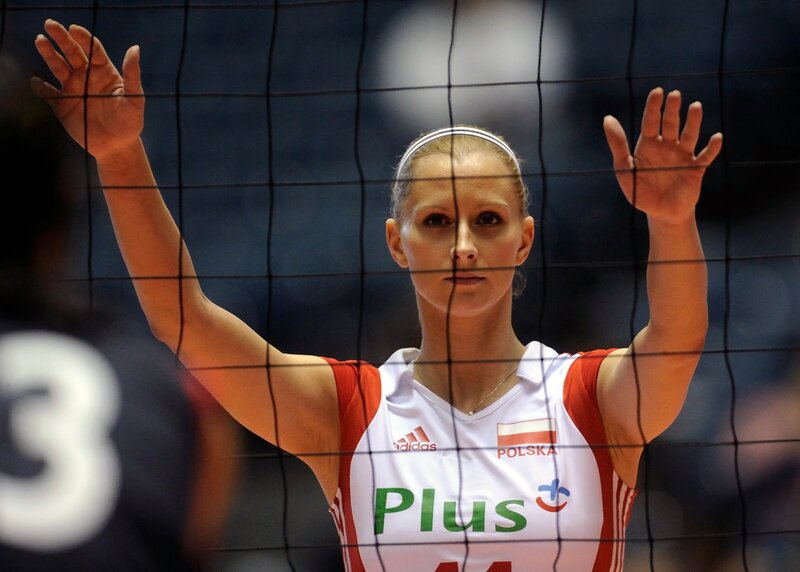 Volleyball player at net