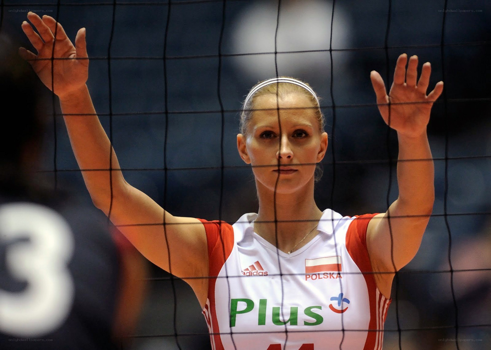 Volleyball player at net