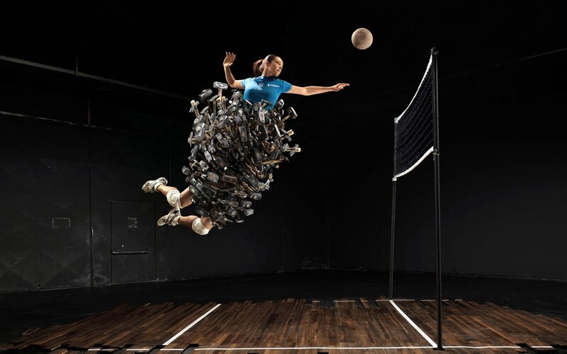 Volleyball player with tools