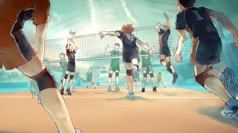 Volleyball Players in Action — Blue, Dynamic