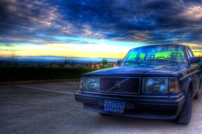 Volvo at sunset in a parking lot