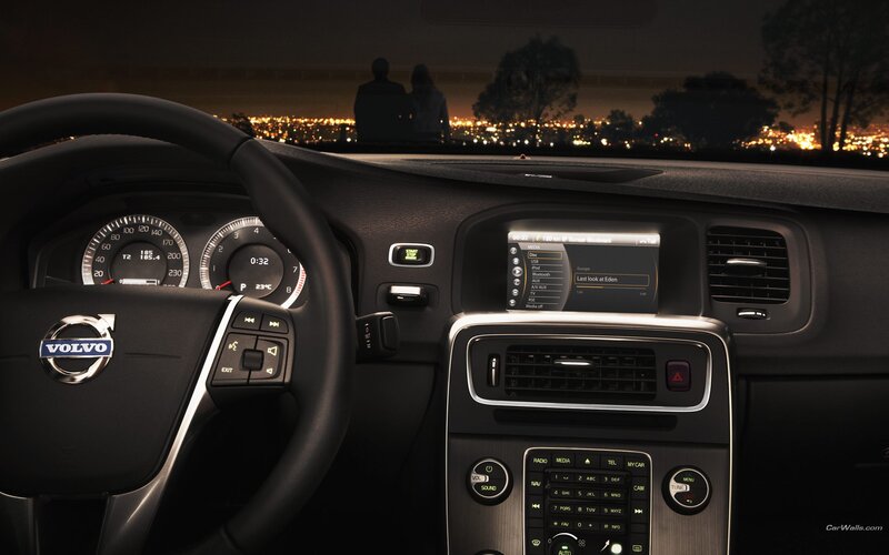Volvo car interior at night