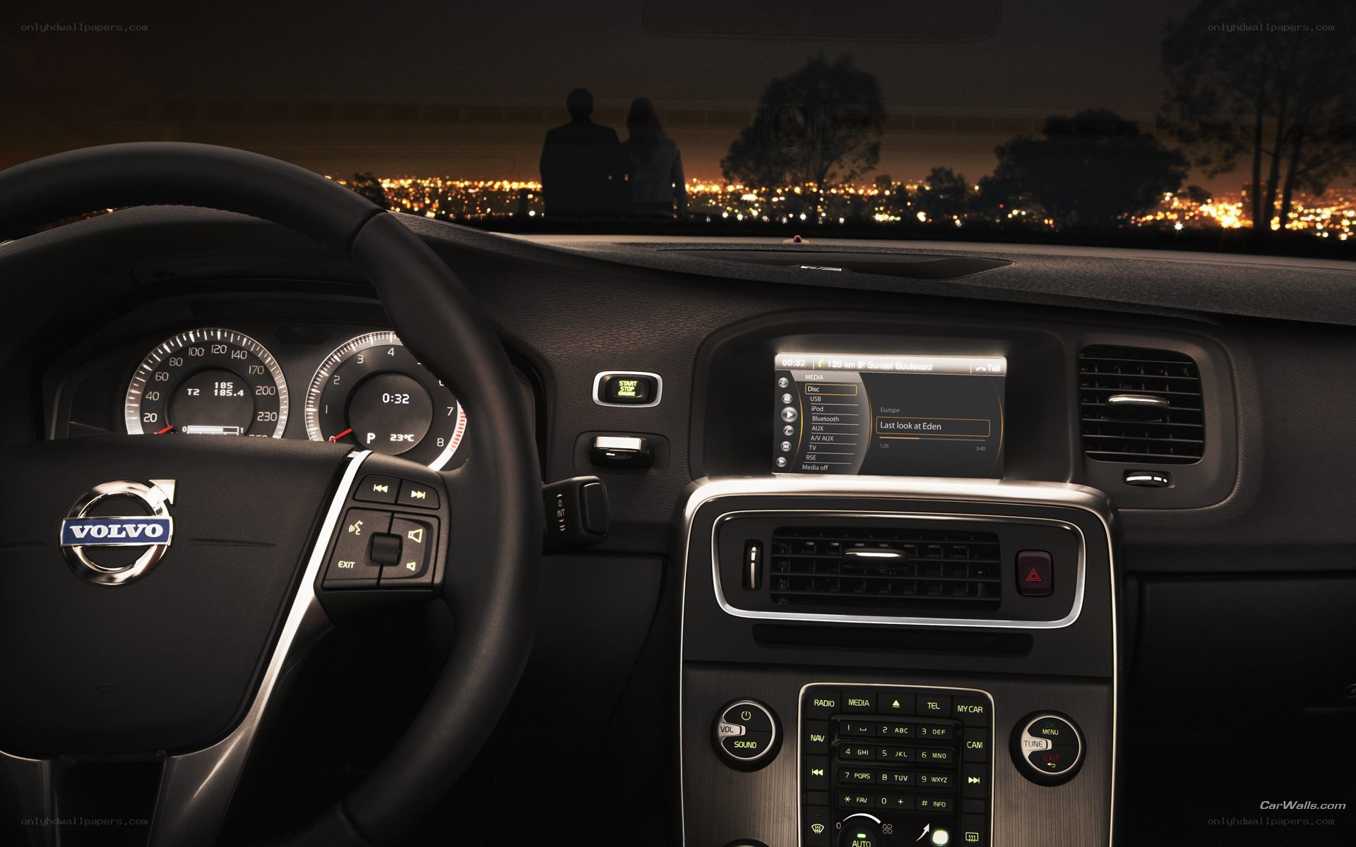 Volvo car interior at night