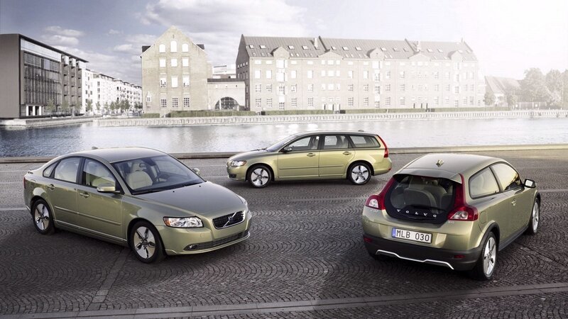Volvo car lineup by the water