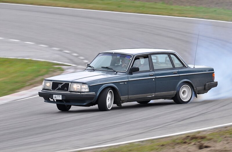 Volvo drifting on track