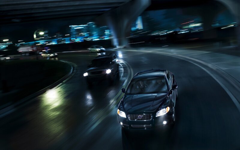Volvo driving at night