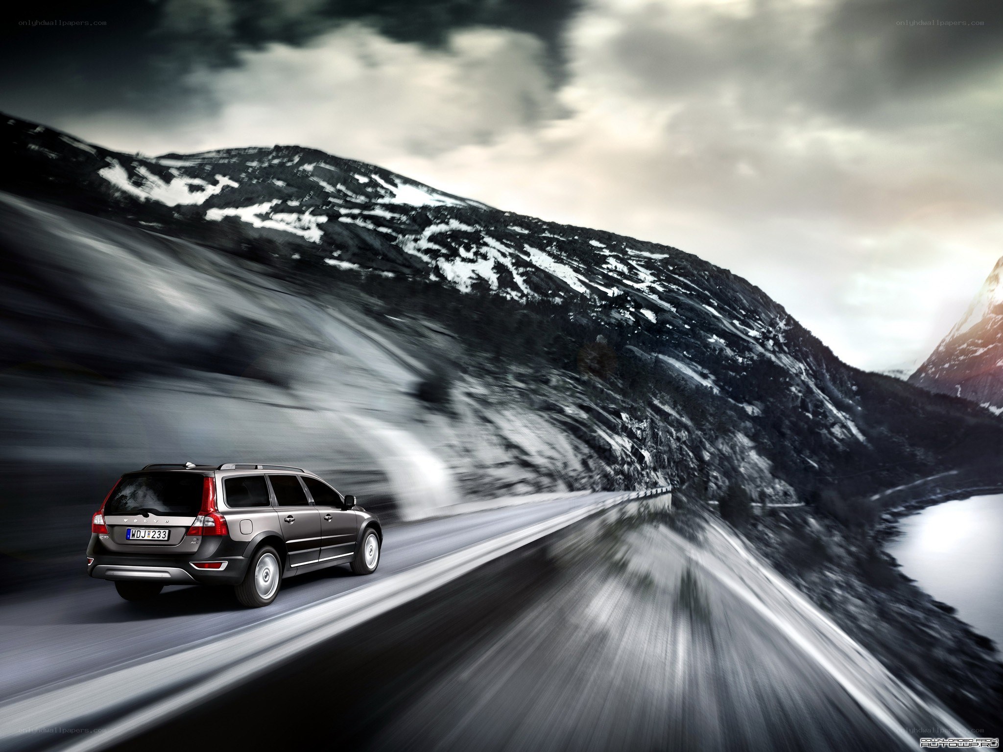 Volvo driving on mountain road