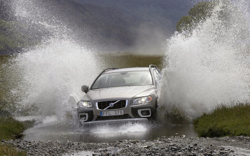 Volvo driving through water