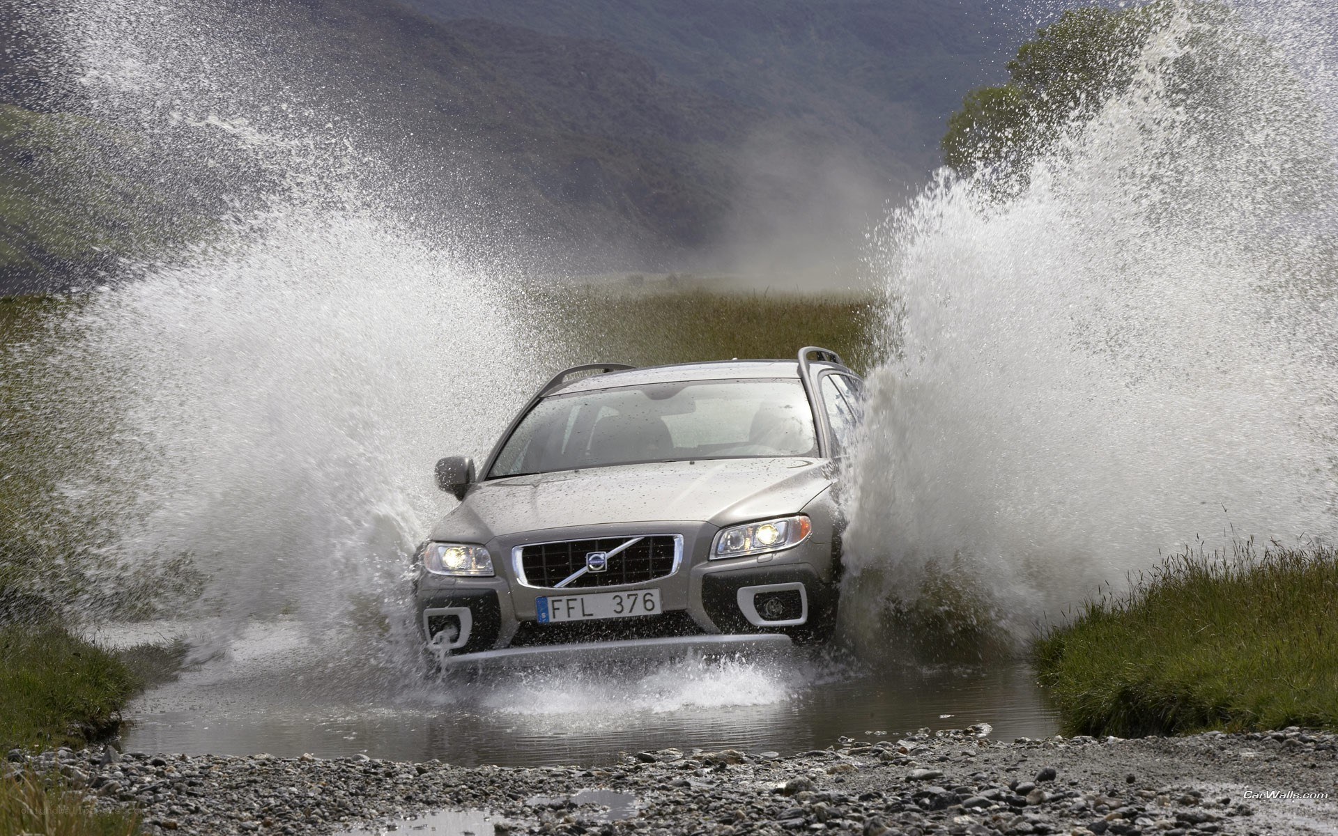 Volvo driving through water