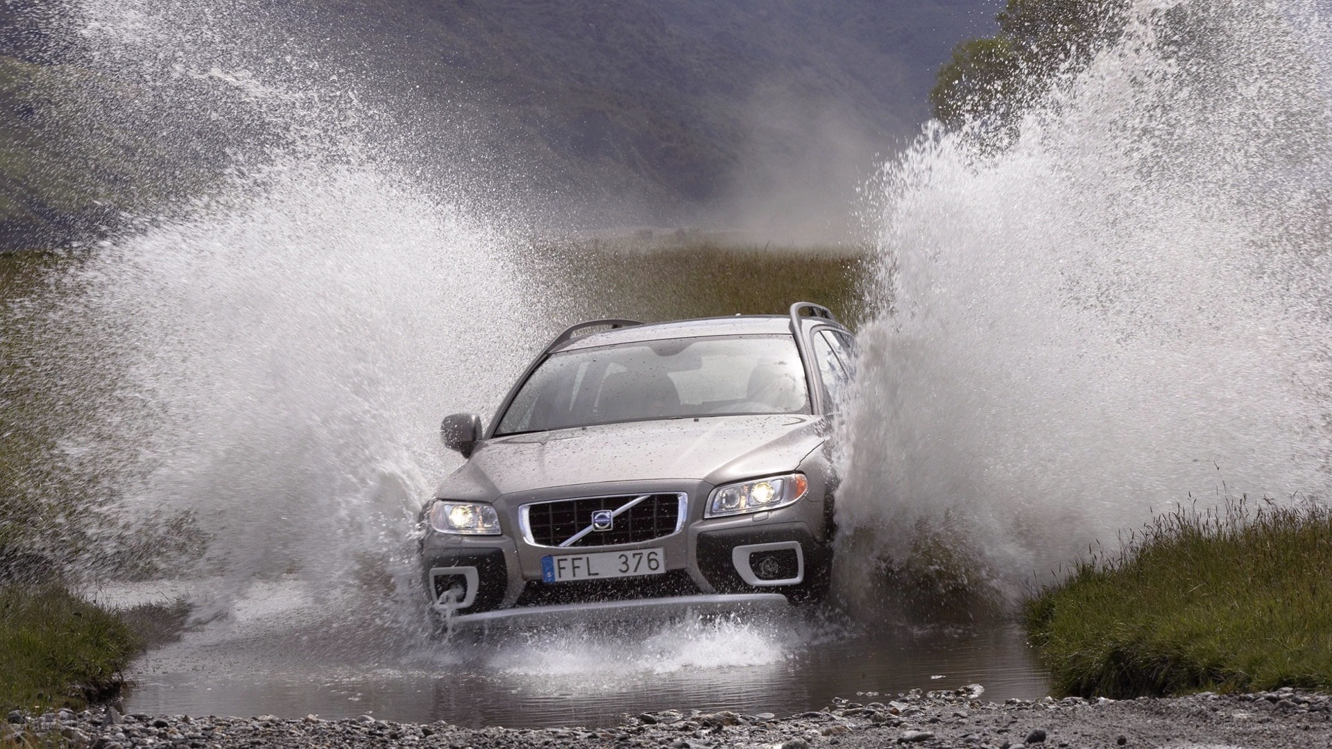 Volvo driving through water