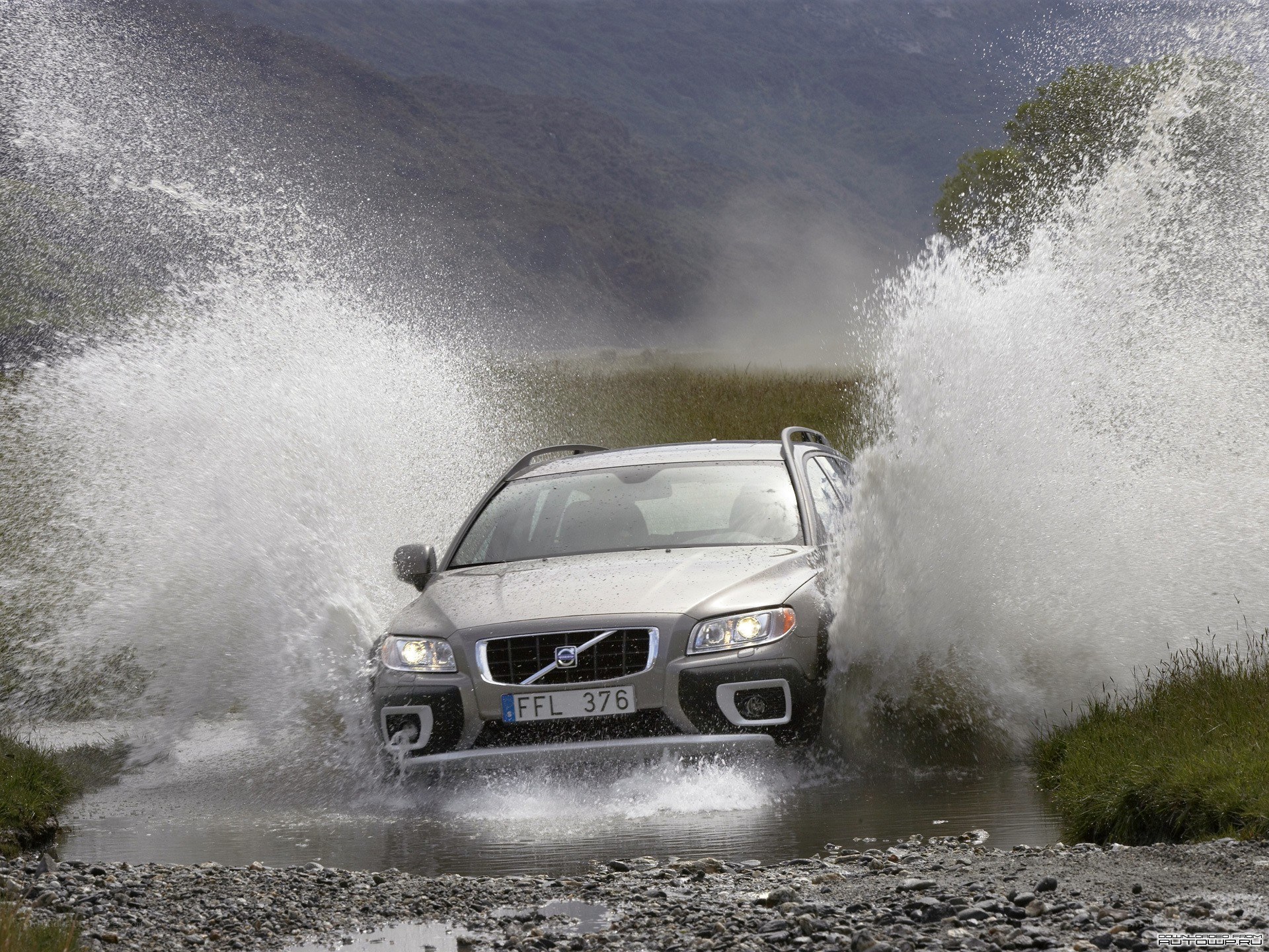 Volvo driving through water