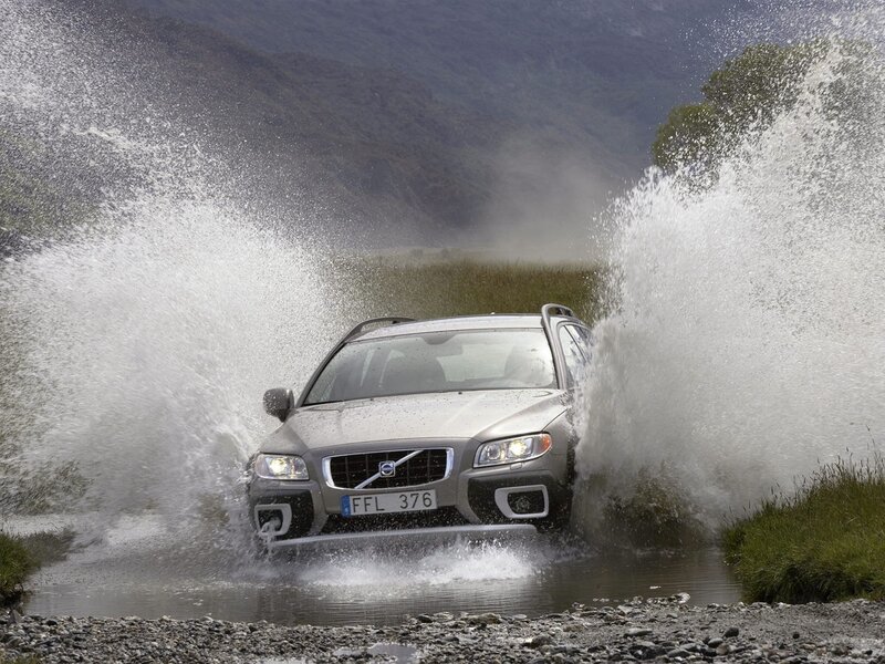Volvo driving through water