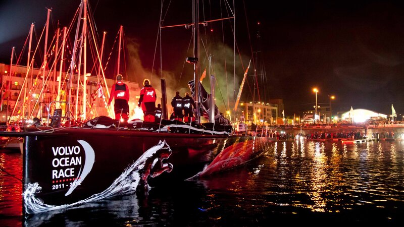 Volvo Ocean Race boat at night