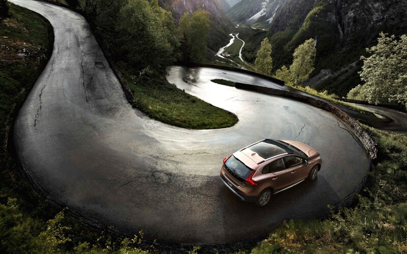 Volvo on a winding mountain road