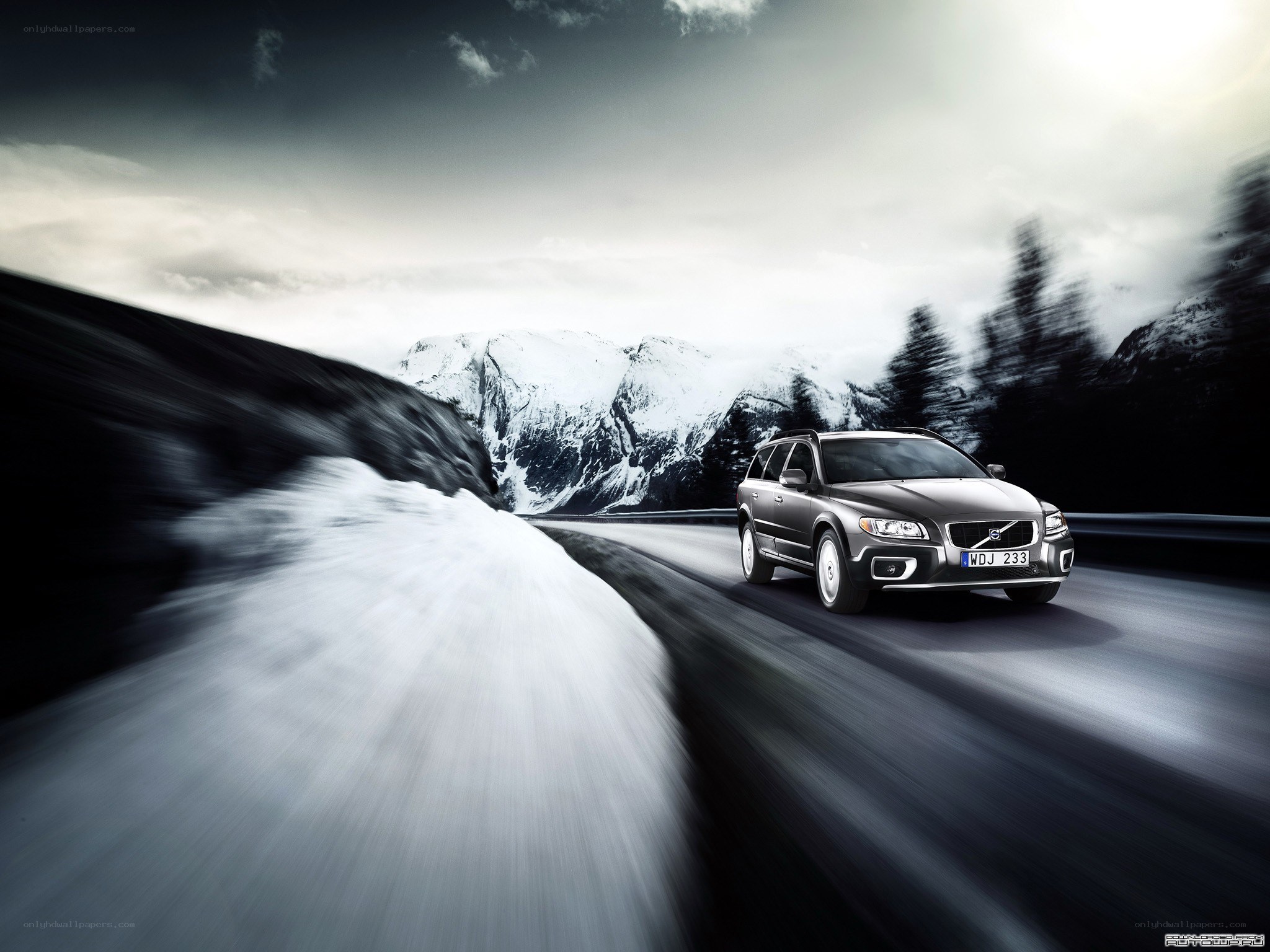 Volvo on mountain road