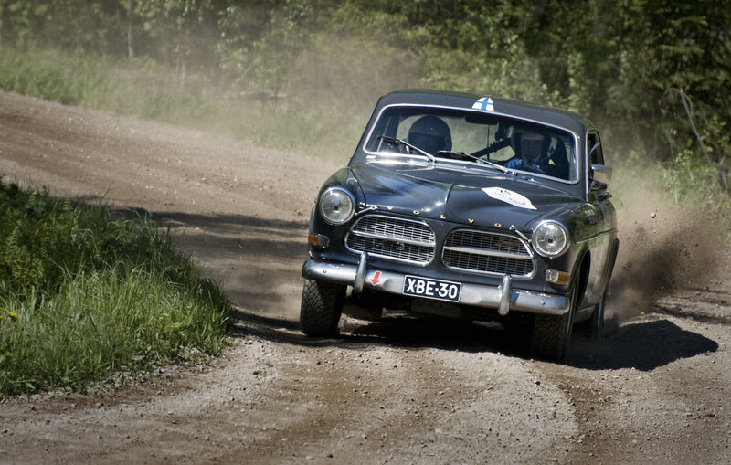 Volvo rally car on dirt road