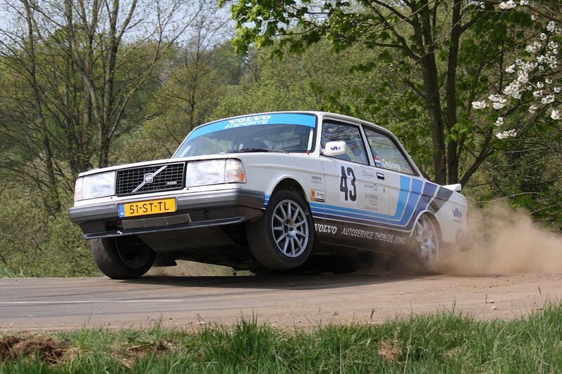 Volvo rally car on dirt road