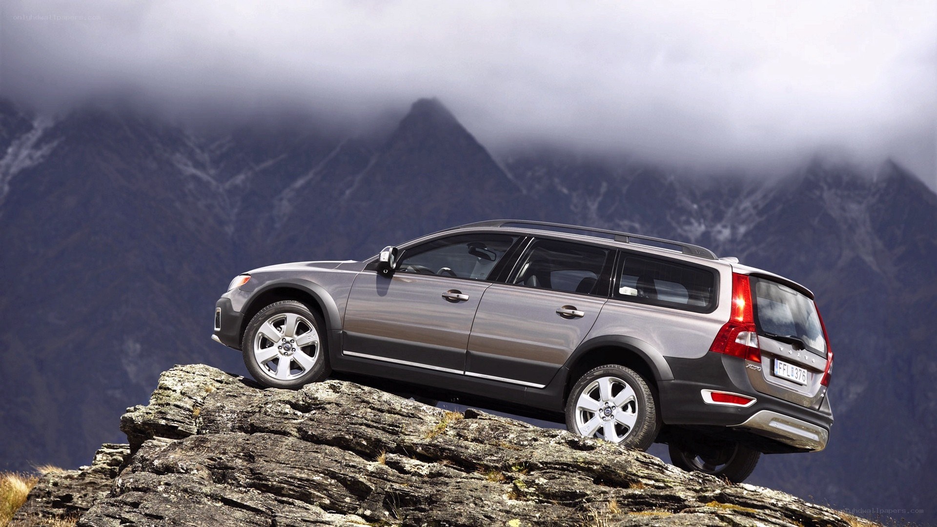 Volvo station wagon on mountain