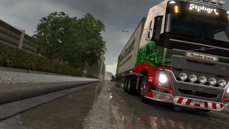 Volvo Truck on Wet Road