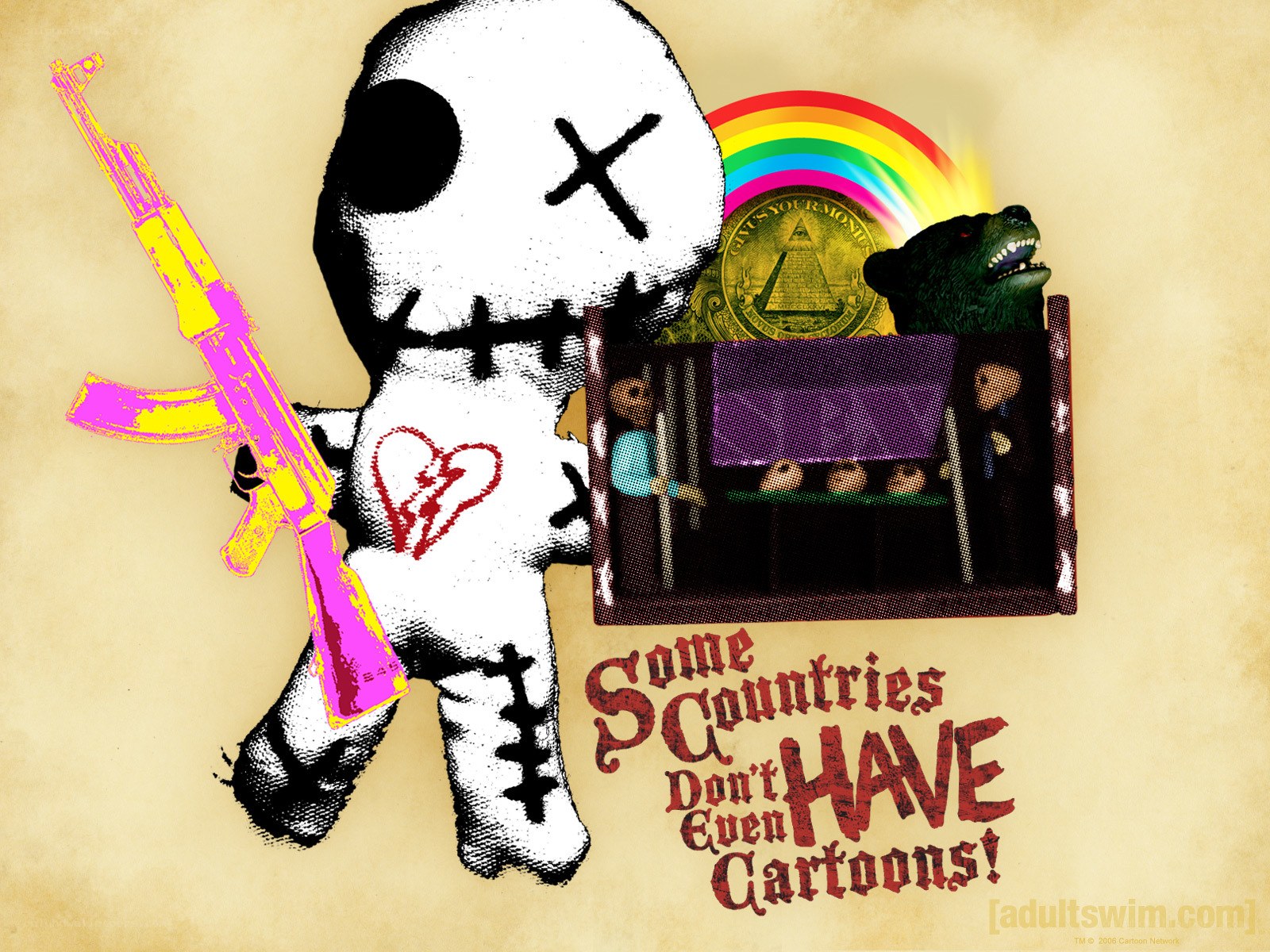 Voodoo doll with gun and box