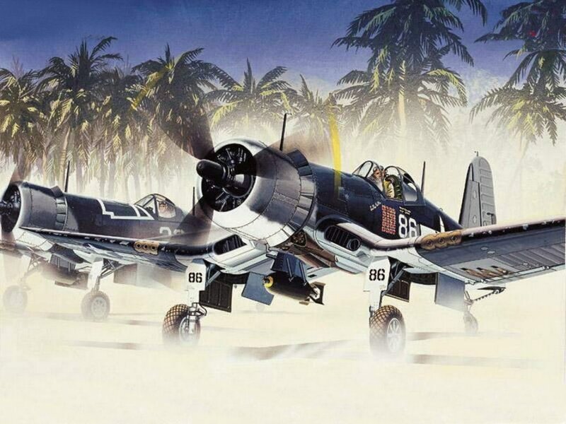 Vought F4U Corsair in tropical setting