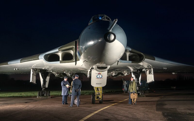 Vulcan Bomber Aircraft — Gray, Dramatic, Night