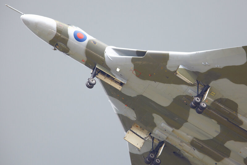 Vulcan Bomber Aircraft — Gray, Dramatic, Photograph, Camouflage Paint, Landing Gear