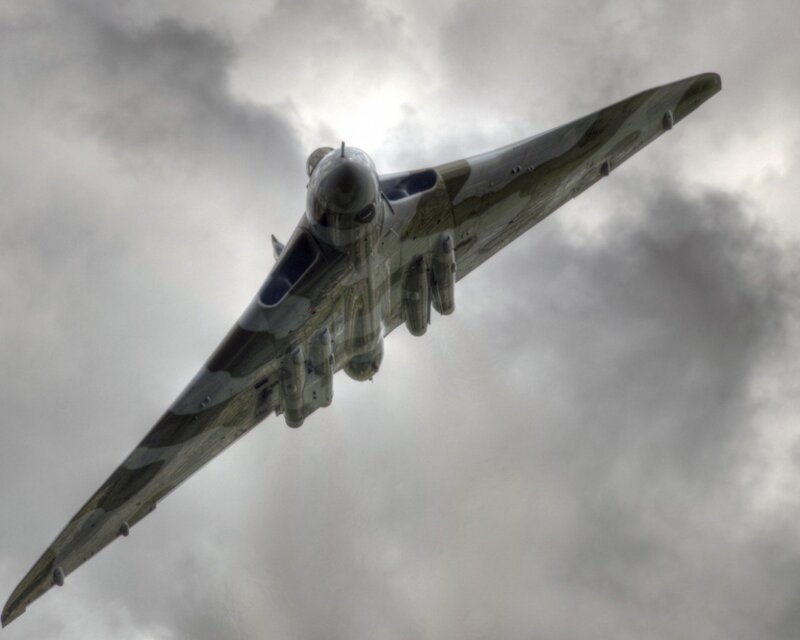 Vulcan Bomber Aircraft — Gray, Dramatic, Photograph, Clouds