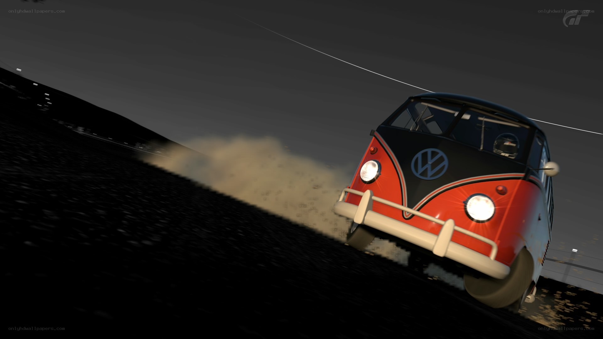 VW Bus drifting at night