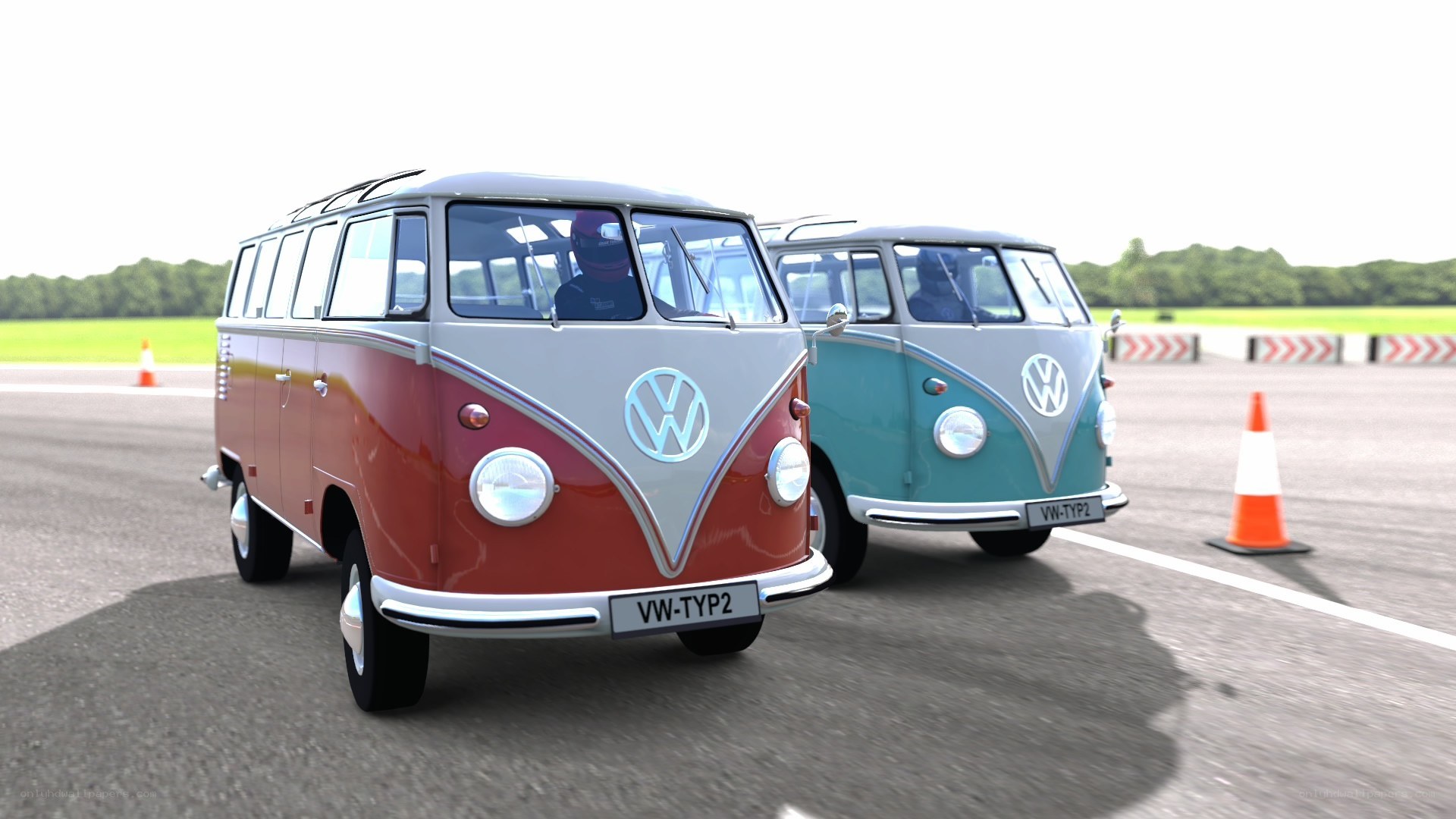 VW T1 buses on a track