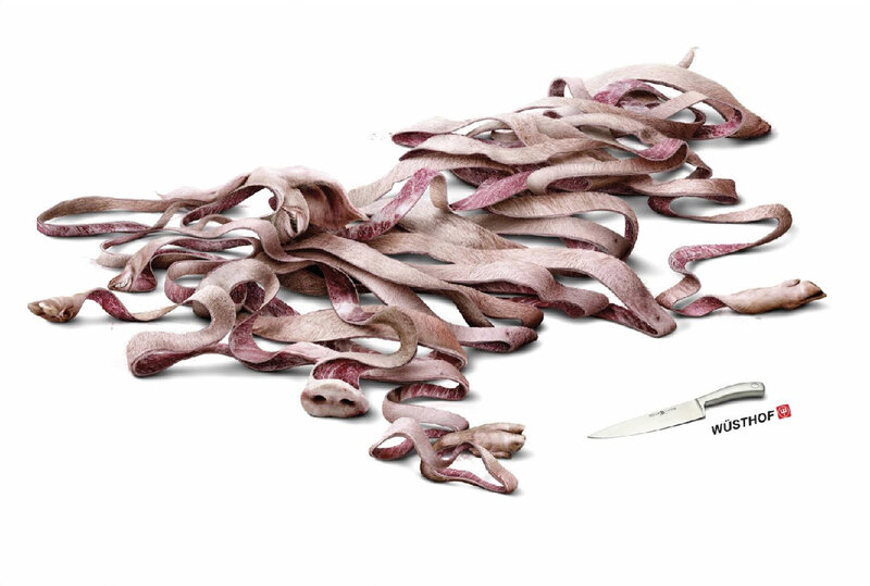 Wüsthof knife ad with meat strips