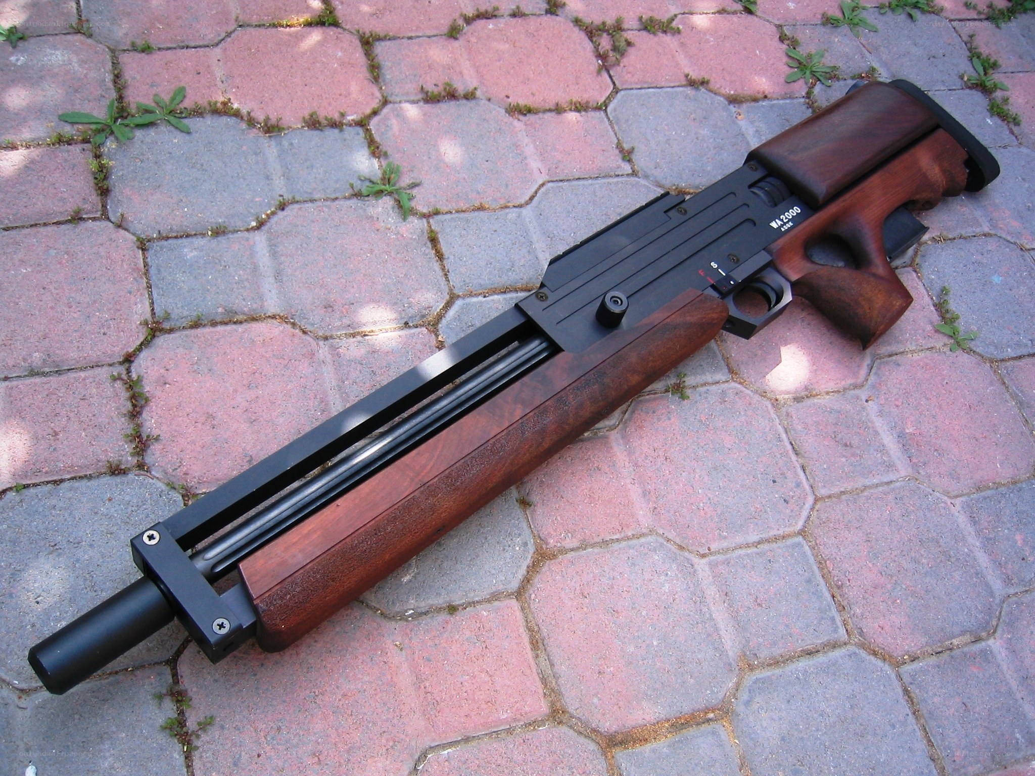 WA2000 rifle on pavement