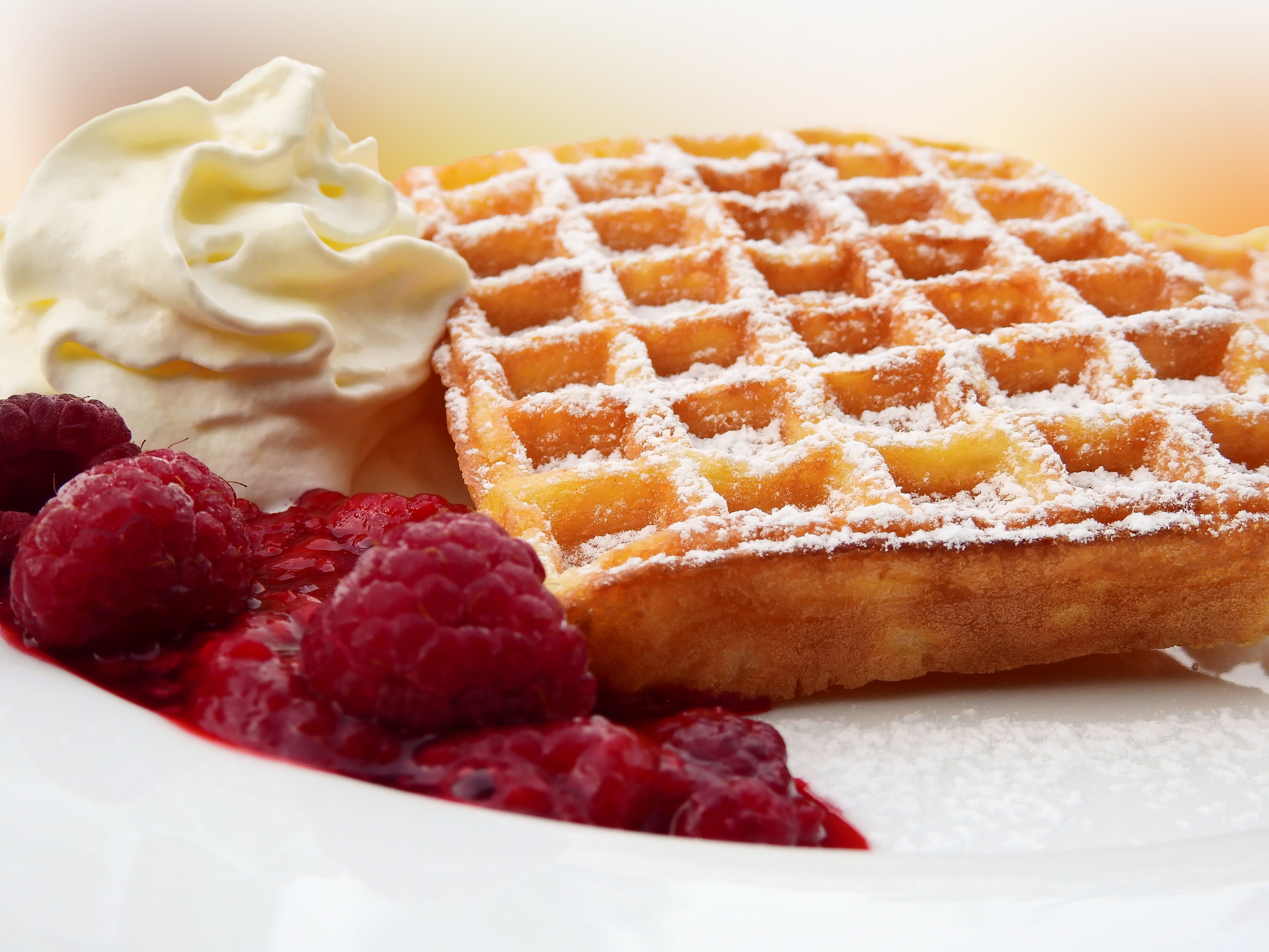 Waffle with berries and cream