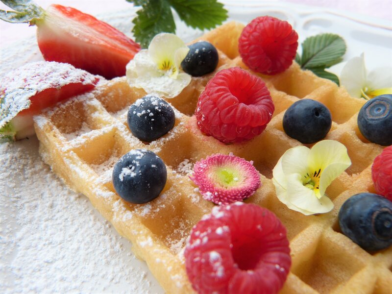waffle with berries and flowers