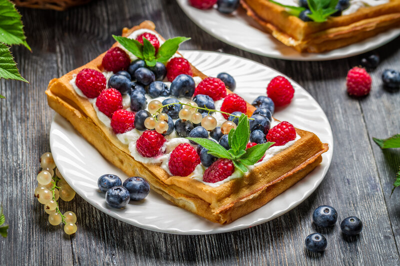 Waffle with Berries — Brown, Appetizing
