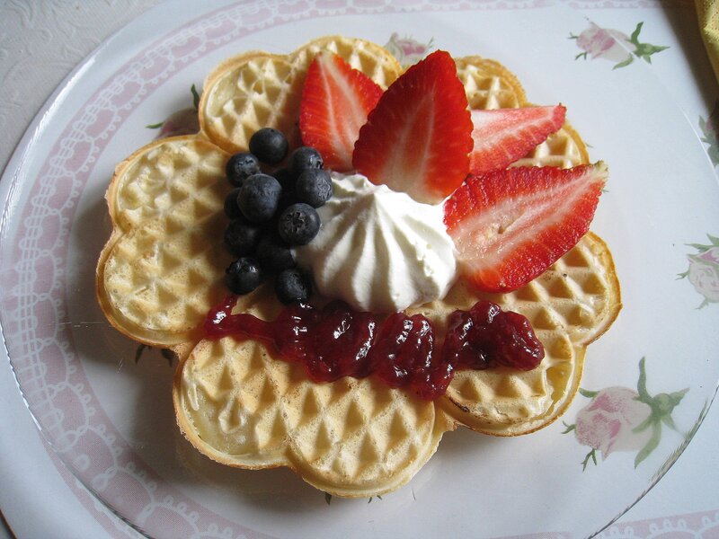 Waffle with Berries — White, Appetizing