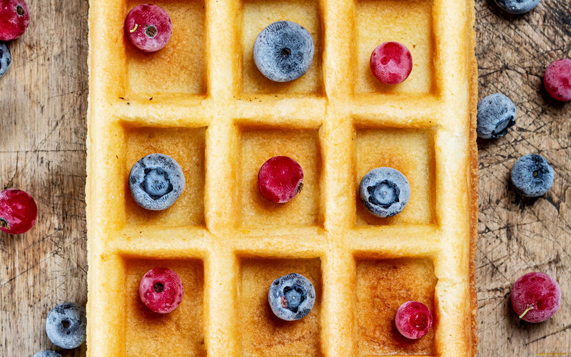Waffle with Berries — Yellow, Appetizing