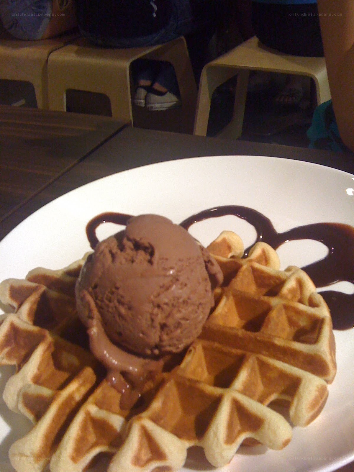 waffle with chocolate ice cream