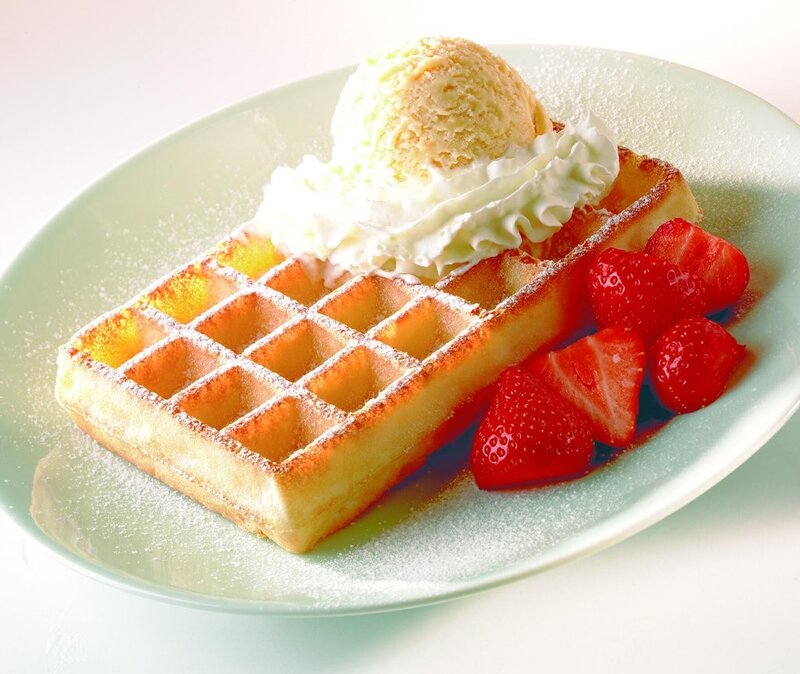 waffle with ice cream and strawberries