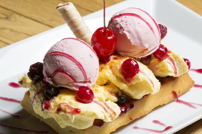 Waffle with Ice Cream — White, Appetizing