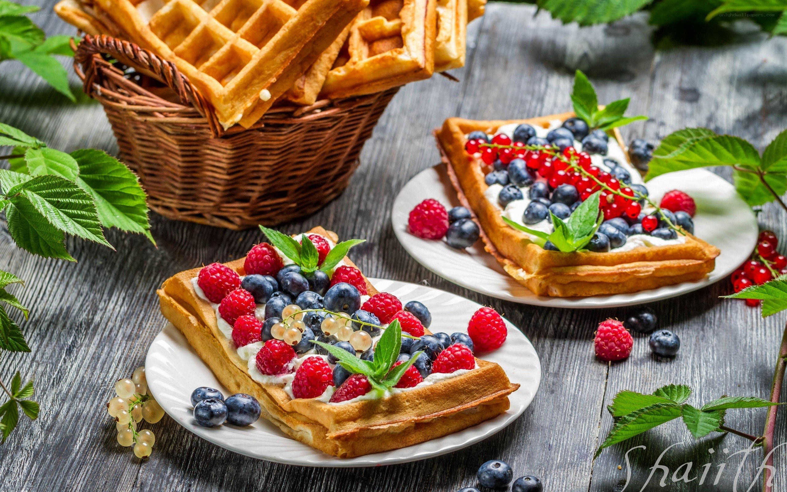 Waffles with berries and cream