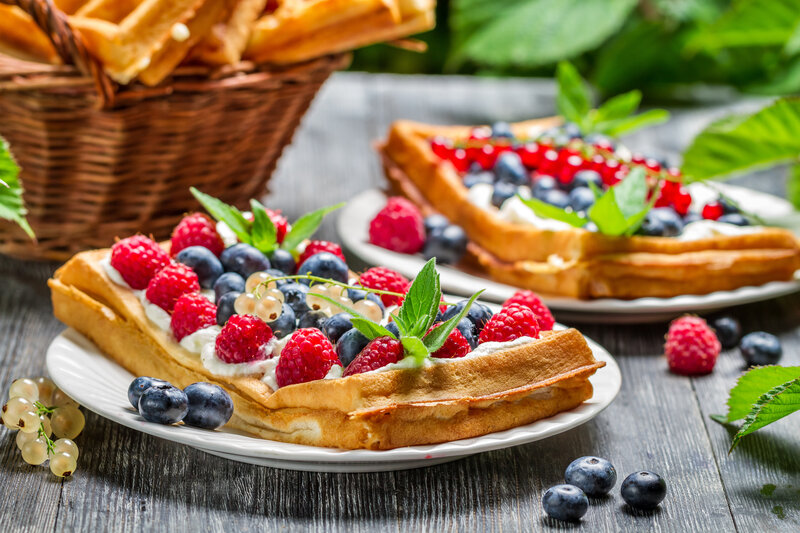 Waffles with Berries — Brown, Appetizing