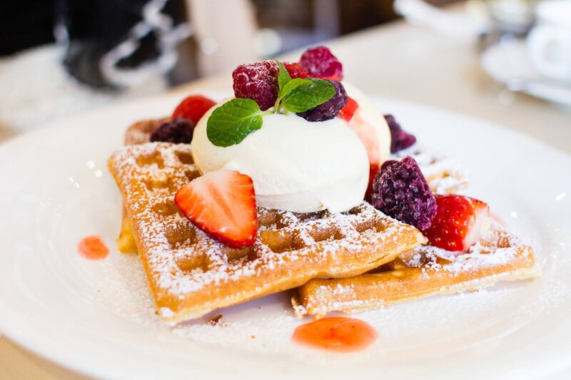 Waffles with Berries — White, Appetizing